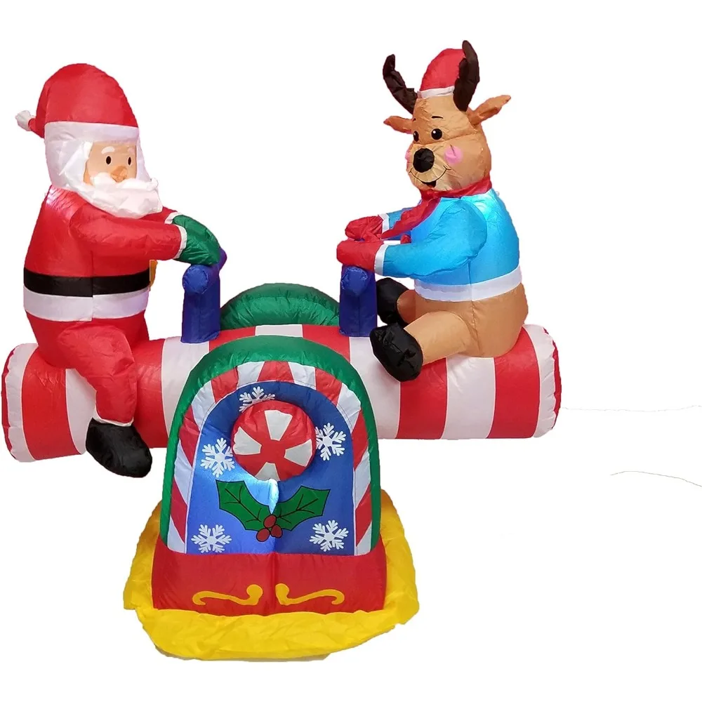 4 Foot Animated Santa Claus and Reindeer on Teeter Totter Outdoor Yard Decoration Christmas Inflatable - Image 7