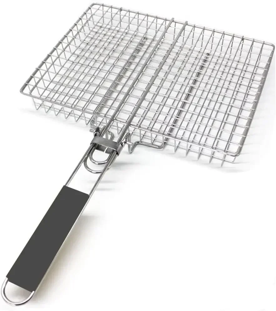 Portable Folding Stainless Steel Grill Basket with Handle for Fish Vegetables Shrimp - Image 7