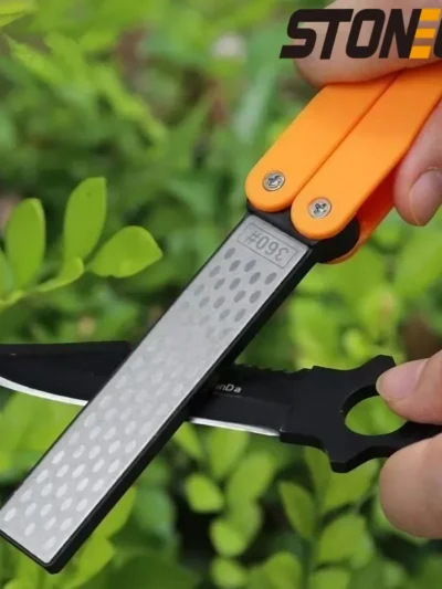 STONEGO Portable Folding Pocket Knife Sharpener, Portable Double Sided Diamond Sharpening Stone