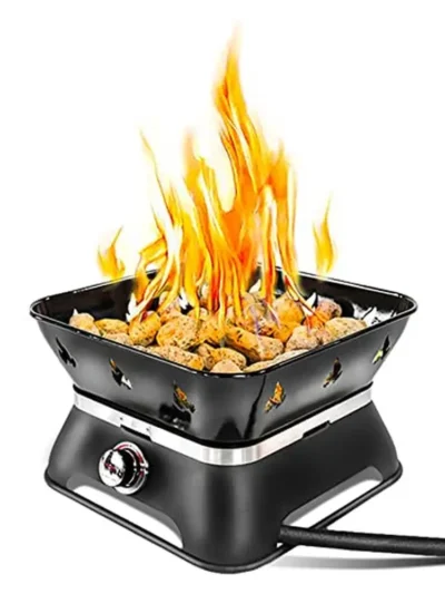 Portable Propane Fire Pit Camping Kit with Cover & Lava Rocks 58,000 BTU Black Firecube