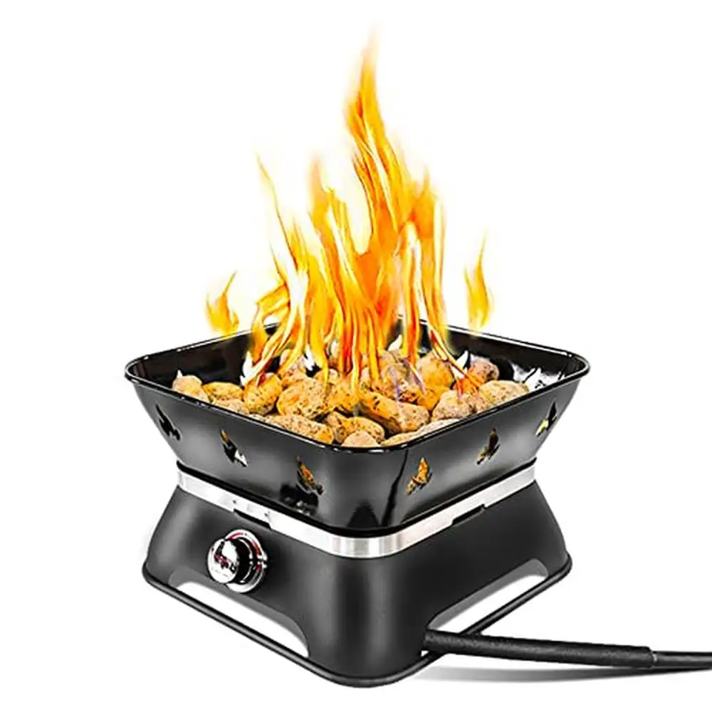 Portable Propane Fire Pit Camping Kit with Cover & Lava Rocks 58,000 BTU Black Firecube