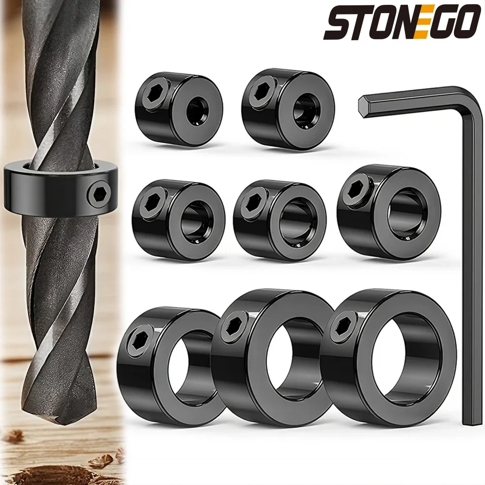 STONEGO 8pcs Drill Bit Depth Stop Rings - 3-16mm Adjustable Collars