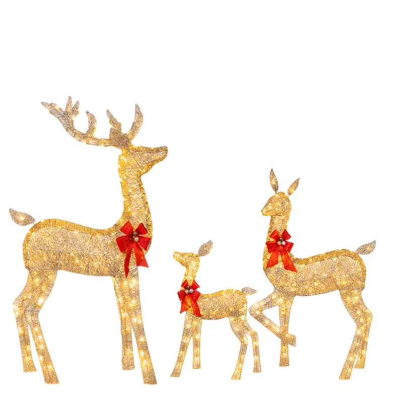 3Pcs Iron Art Elk Deer Christmas Garden Decoration With LED Light Glowing Glitter Reindeer Xmas Home Outdoor Yard Ornament Decor - Image 5