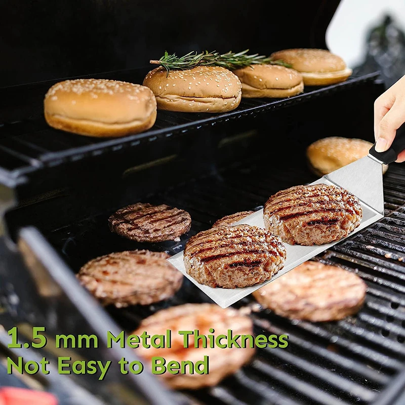 Stainless Steel Long Grill Spatula with Cutting Edges, Kitchen Griddle Accessories, Pancake Burger Turner Scraper Tool for BBQ - Image 4