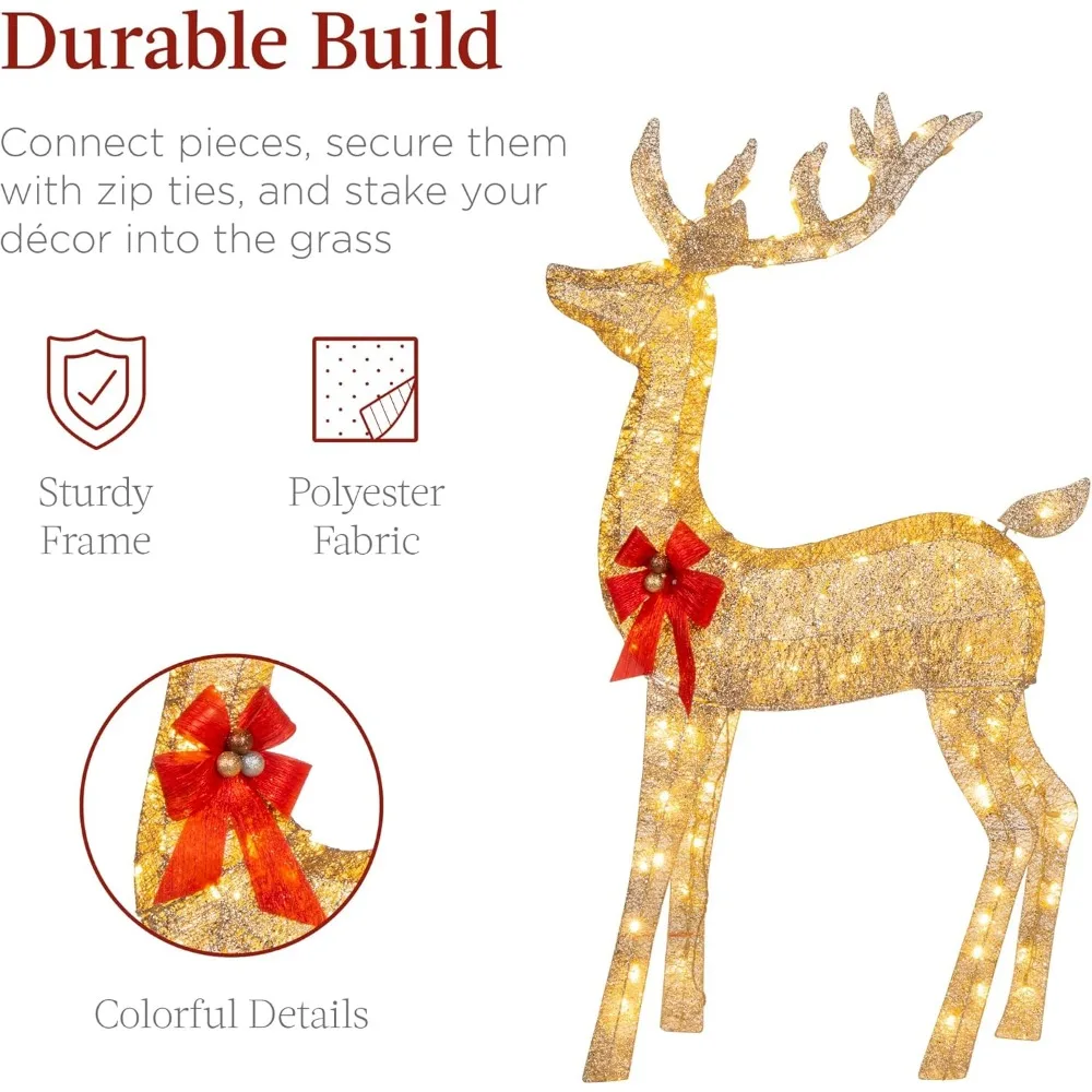 3-Piece Large Lighted Christmas Deer Family Set 5Ft Outdoor Yard Decoration with 360 LED Lights, Stakes - Image 4