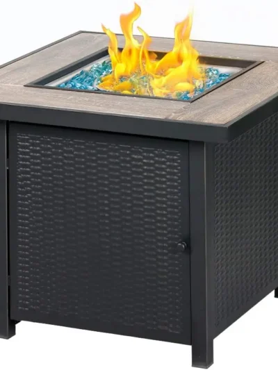 Propane Gas Fire Pit Table, 30 inch 50,000 BTU Square Gas Firepits with Fire Glass for Outside