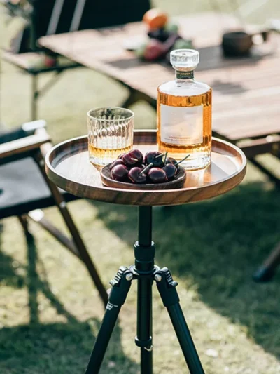 Camping Solid Wood Table Portable Outdoor Round Table 1/4 Interface Walnut Tabletop Tea Coffee Table Picnic