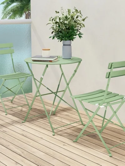 Premium Frame Bistro Set, Folding Outdoor Furniture Sets, 3-Piece Set of Folding Patio Table and Chairs