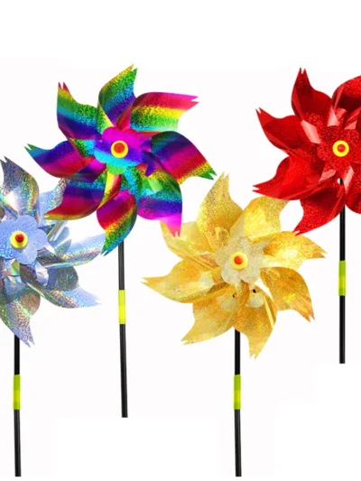 1Pc Bird Repellent Windmills Spinner DIY Birds Deterrent Silver Pinwheels 8 Leaves for Outdoor Garden Lawn Yard Decorations