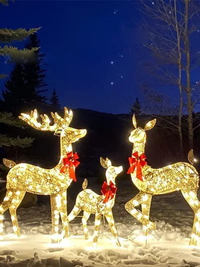3Pcs Iron Art Elk Deer Christmas Garden Decoration With LED Light Glowing Glitter Reindeer Xmas Home Outdoor Yard Ornament Decor