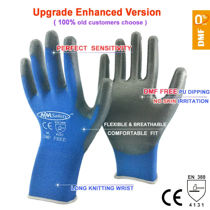 24Pieces/12 Pairs Safety Working Gloves Black Pu Nylon Cotton Glove Industrial Protective Work Gloves NMSafety Brand Supplier - Image 4