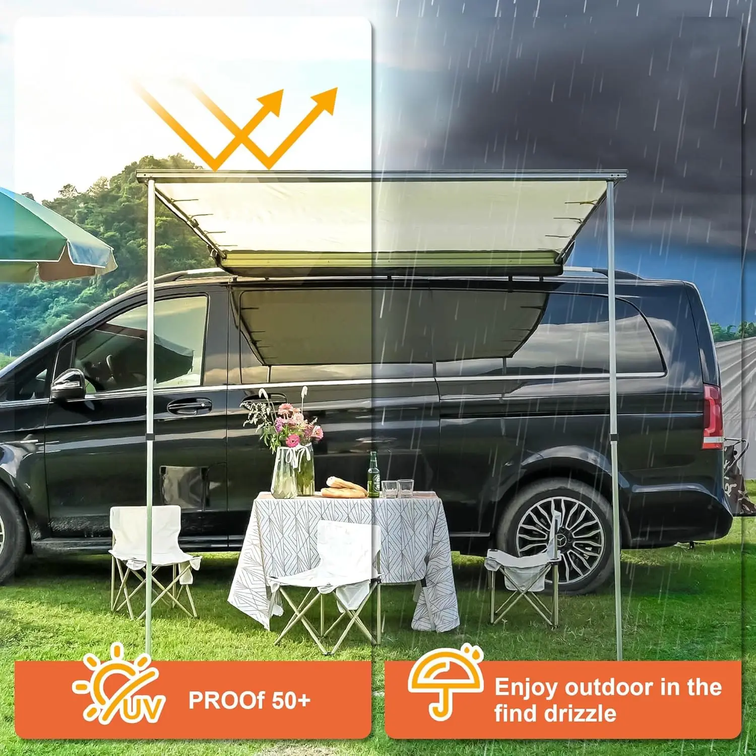 4.6X6.6' Car Side Awning Suv Truck Vehicle Awning Rooftop Pull Out Tent Shelter Uv50+ Shade Outdoor Camping - Image 4