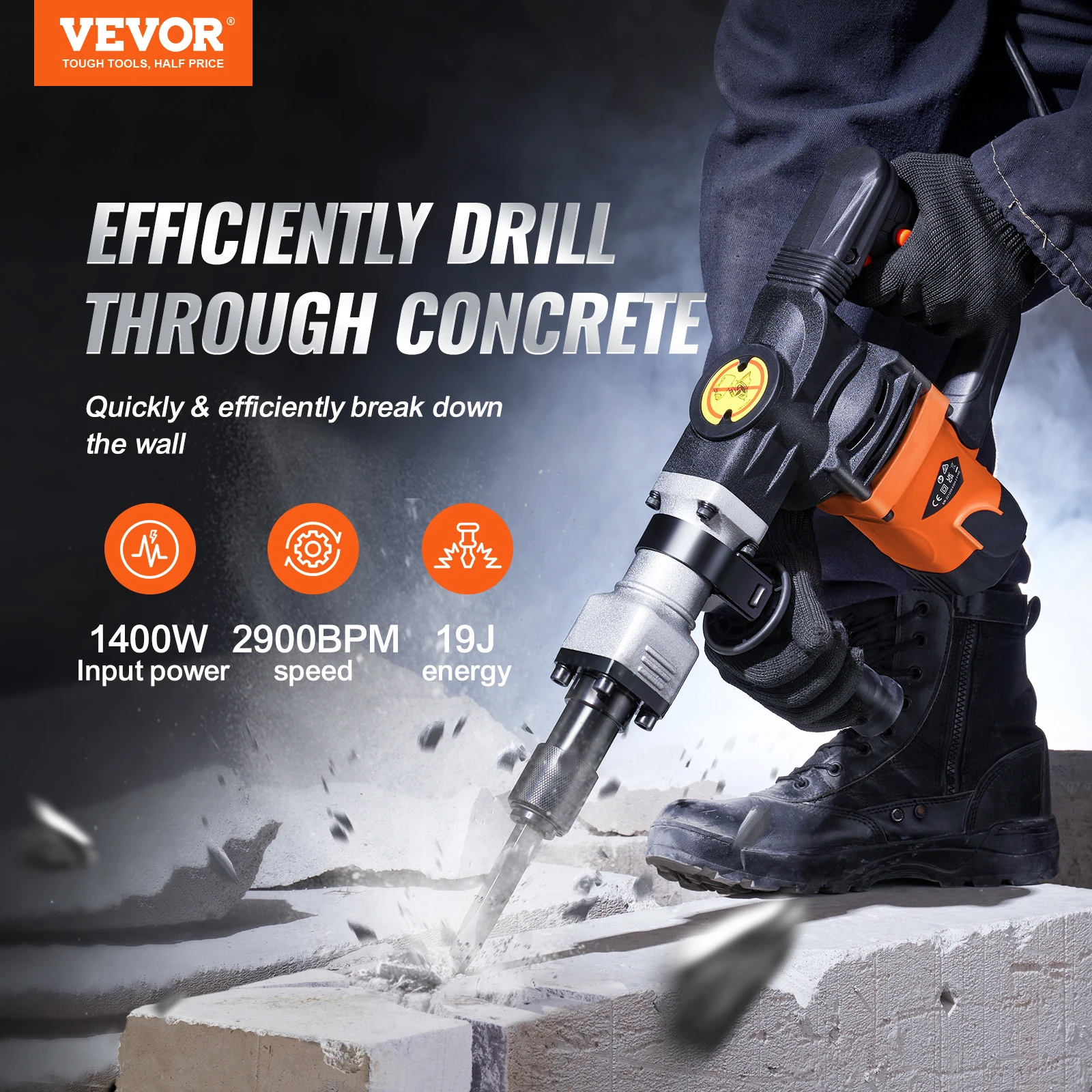 VEVOR 1400W Demolition Jack Hammer Electric Jackhammer - Image 2