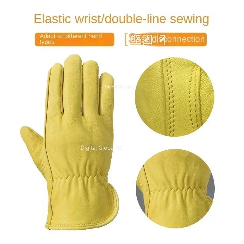 Leather Work Gloves Sheepskin Driving Gloves Men Motorcycle Gardening Safety Protective Fruit Picking Gloves Welding Glove - Image 4