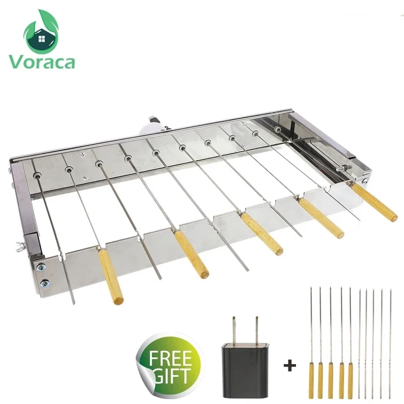 Automatic Adjustable Flipping Electric Barbecue Grill with 10 Stickers Stainless Steel BBQ Shelf 10 Holes Skewers Rolling Tools - Image 7