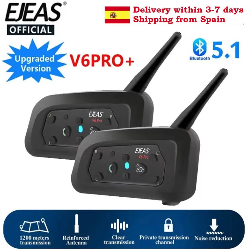 EJEAS Only Official Oversea Store V6PRO+ Motorcycle Intercom Helmet Bluetooth5.1
