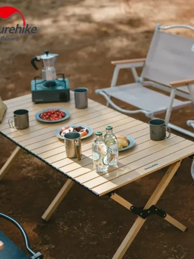 Naturehike New Folding Wooden Table Portable Camping BBQ Table Outdoor Picnic Aluminum Alloy Egg Roll Tables Camping Equipment