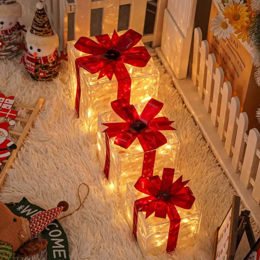 Christmas Glowing Gift Box Ornament With Bow Outdoor Lighting - Image 5