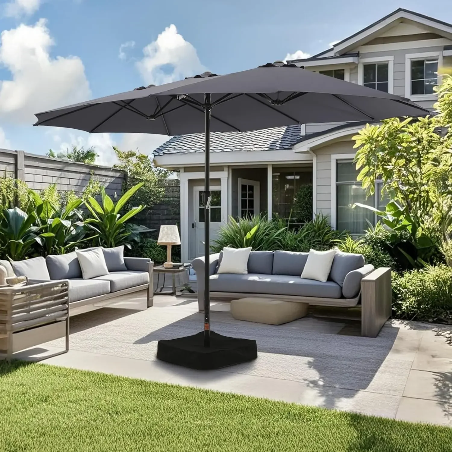 Large Patio Umbrella with Base Included,15ft Double Sided Outdoor Rectangular Patio Umbrella with Crank Handle, for Lawn Garden - Image 9