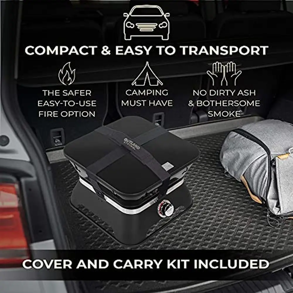 Portable Propane Fire Pit Camping Kit with Cover & Lava Rocks 58,000 BTU Black Firecube - Image 2