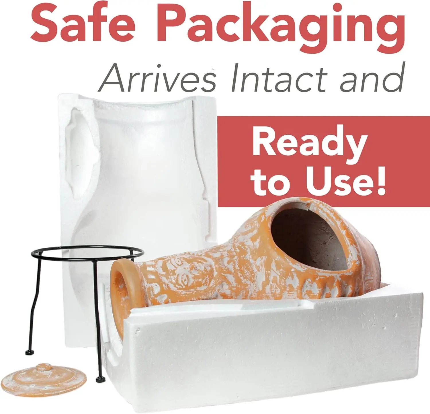 Medium Chiminea Outdoor Fireplace Clay Chimineas with Chimney Rain Lids and Solid Metal Stands - Yellow Terracotta Chimenea - Image 4