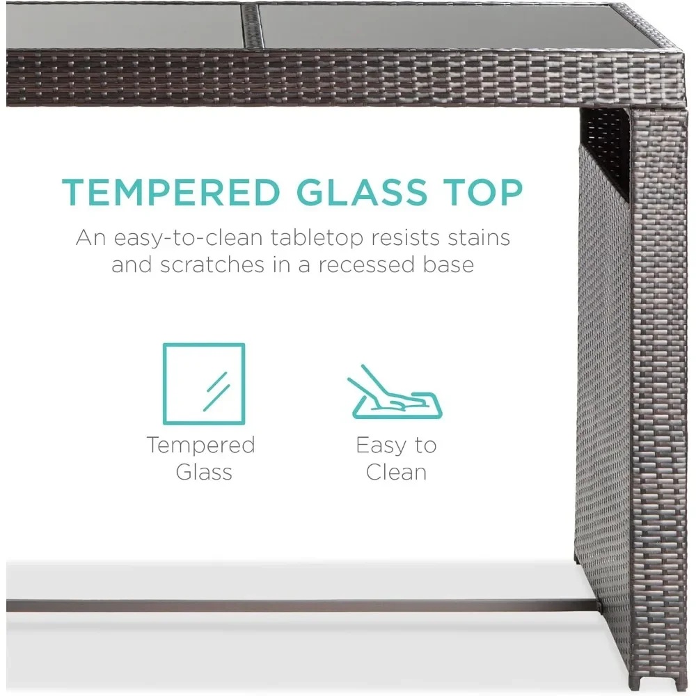 7-Piece Outdoor Wicker Bar Dining Set, Rattan Patio Furniture for Backyard, Garden w/Glass Table Top, 6 Stools, Removable - Image 5