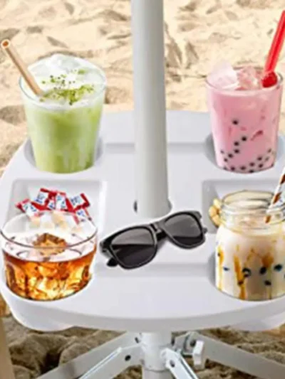 Umbrella Table Tray Portable Beach Umbrella Table Cup Holders Beach Snack Compartments For Gardens Patios Backyards Picnics