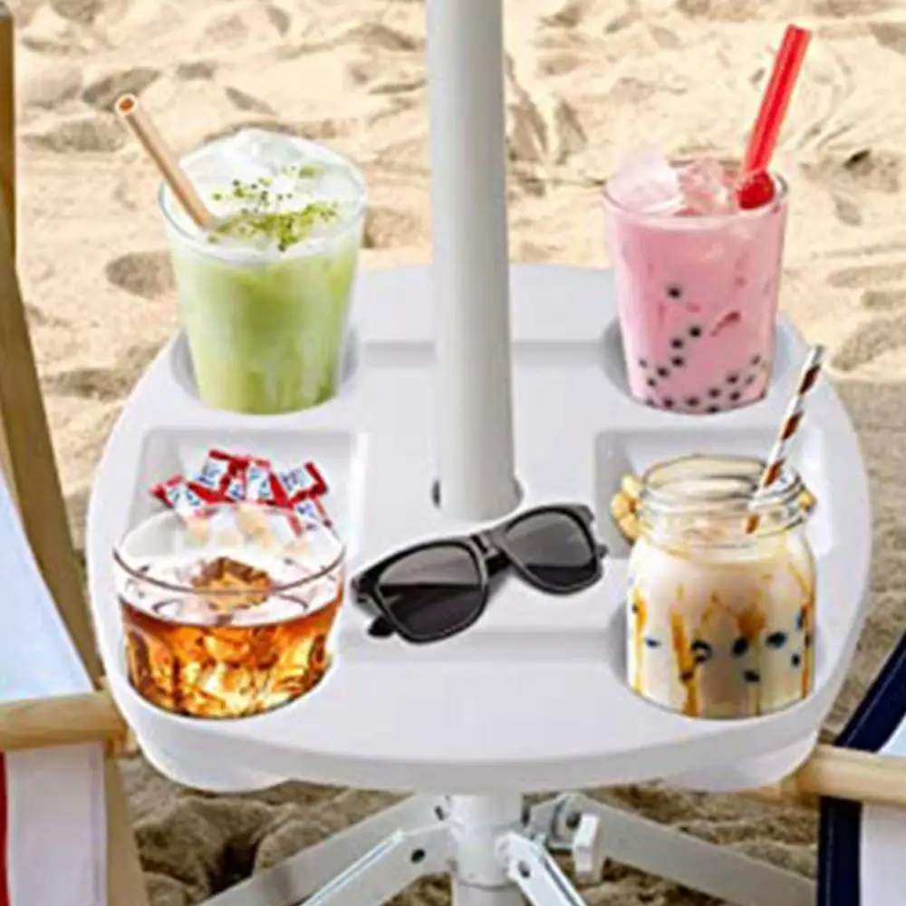 Umbrella Table Tray Portable Beach Umbrella Table Cup Holders Beach Snack Compartments For Gardens Patios Backyards Picnics