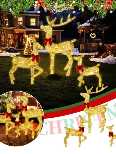 Lighted Christmas Reindeer Water Resistant Light Up Decoration For Garden Glowing Reindeer Outdoor Yard Ornament New Year 2025