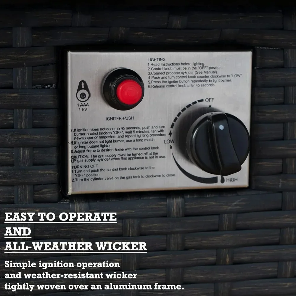 Propane Gas Fire Pit Table with Aluminum Tabletop and Glass Wind Guard Clear Glass Rocks and Slide Out Tank Holder Fire Table - Image 5