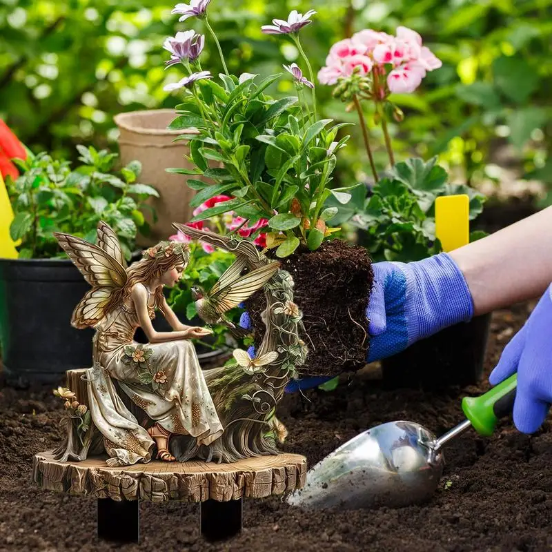 Fairy Stakes For Garden Fairy Hummingbird Ornament Garden Ground Decoration Waterproof Fairy Garden Stake Flower Pots Ground - Image 2