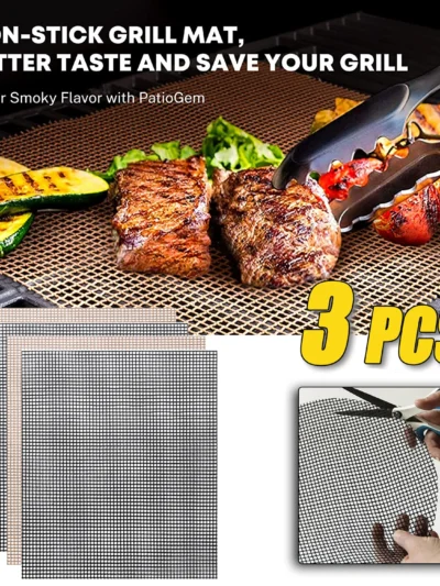 3PCS Non-Stick High Temperature Resistant BBQ Grid Pad Barbecue Mesh Reusable Easily Cleaned Cooking Pads