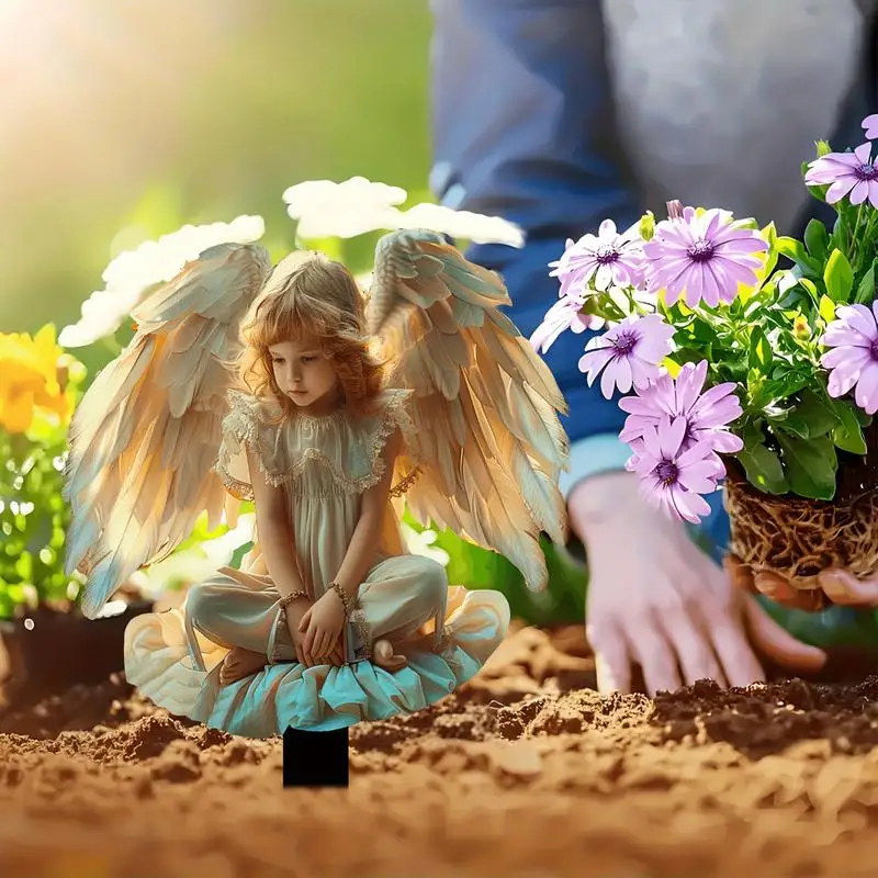 Angel Wings Stake Lawn Stake For Yard 2D Acrylic Angel Wings Lawn Stake Waterproof Outdoor Decoration For Garden Yard - Image 4