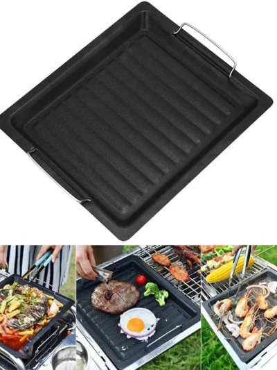 BBQ Grill Plate, Pan Grill Pan Cooking, Reversible Cast Iron Pizza Plate, Gas Grill Accessories Universal