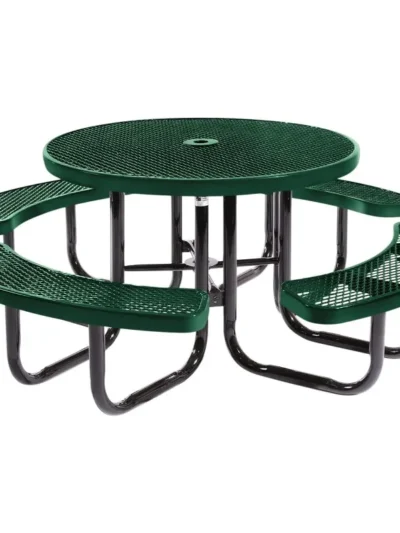 Heavy-Duty Portable Outdoor Picnic Table with Umbrella Hole, Expanded Metal Commercial-Grade Patio Dining Furniture