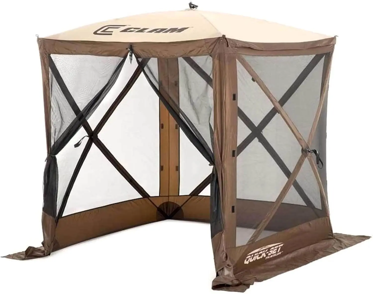 Pop Up Screen Tent Outdoor Camping Gazebo Canopy 9' X 9' Brown Lightweight & Portable Accommodates Up To 4 People Comfortably - Image 7