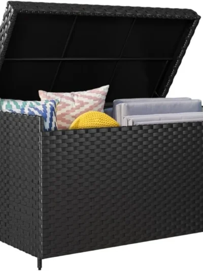 230 Gallon Wicker Deck Box, XXL All-Weather Outdoor Storage Box, Rattan Storage Bin for Patio Furniture, Outdoor Cushions