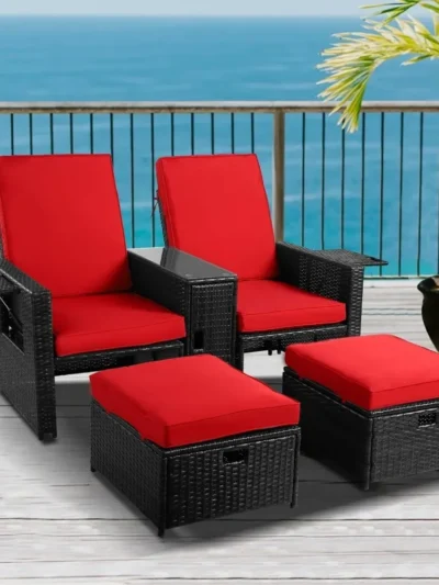 5pcs Wicker Loveseat, Outdoor Rattan Sofa Set with Cushion, Wicker Furniture for Garden, Patio, Balcony, Beach, Coffee Bar
