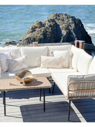 4 Pieces Patio Furniture Set, Outdoor Rattan Woven Conversation Sectional L-Shaped Sofa with 5 Seater for Backyard, Porch