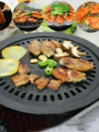 Iron BBQ Grill Pan Korean Meat Roast BBQ Grill Plate With Holder Non Stick Barbecues Cooking Pan Tools Easy Clean