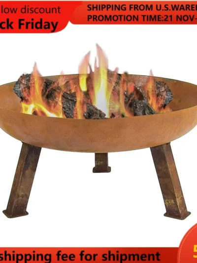 30-Inch Rustic Cast Iron Outdoor Raised Fire Pit Bowl with Handles - Oxidized Finish  fire pit table  backyard  fire pit table