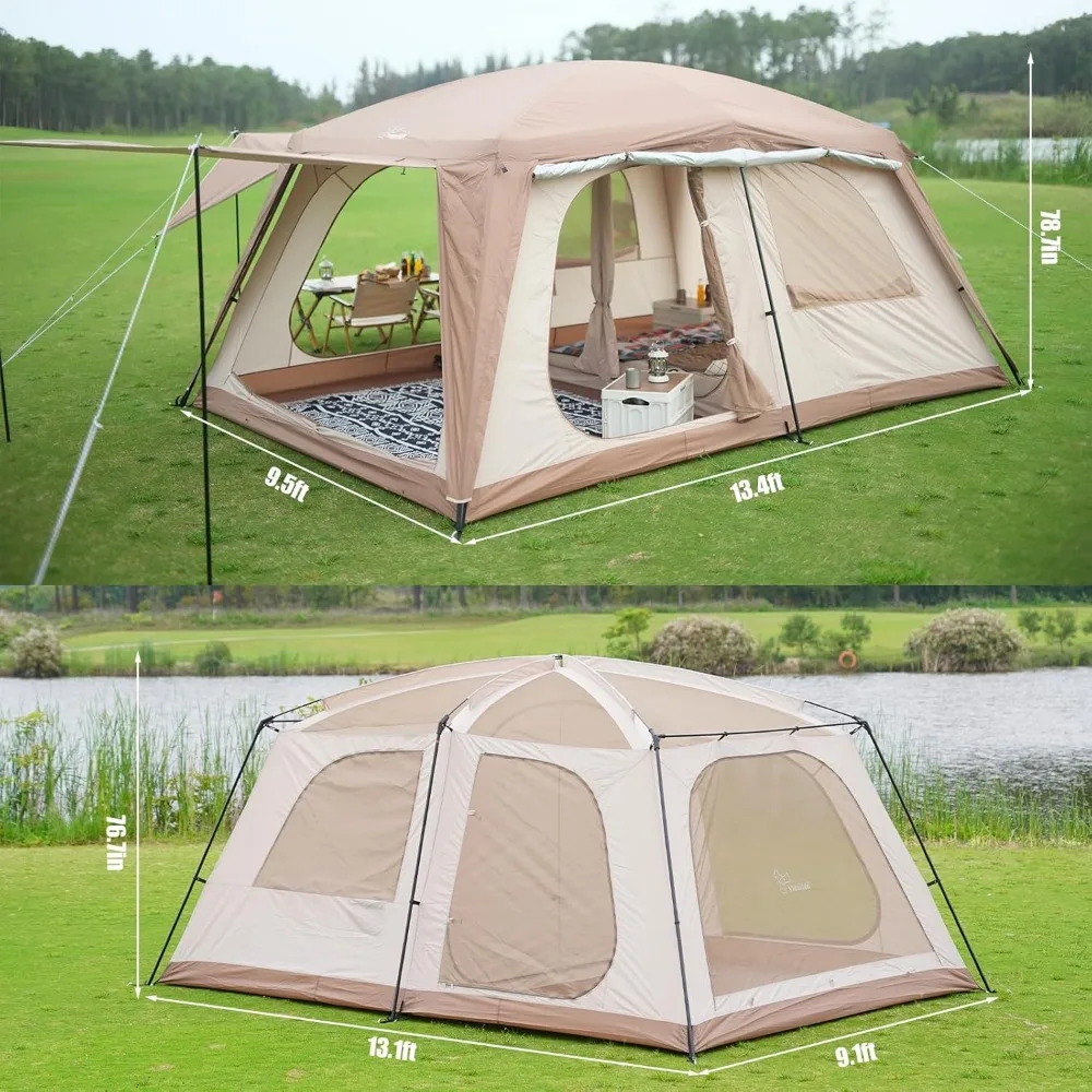 8-10 Person Camping Tent with 3 Door 2 Room Large Family Cabin Tents, Double Layer Waterproof Portable Tent,Big Tents - Image 4