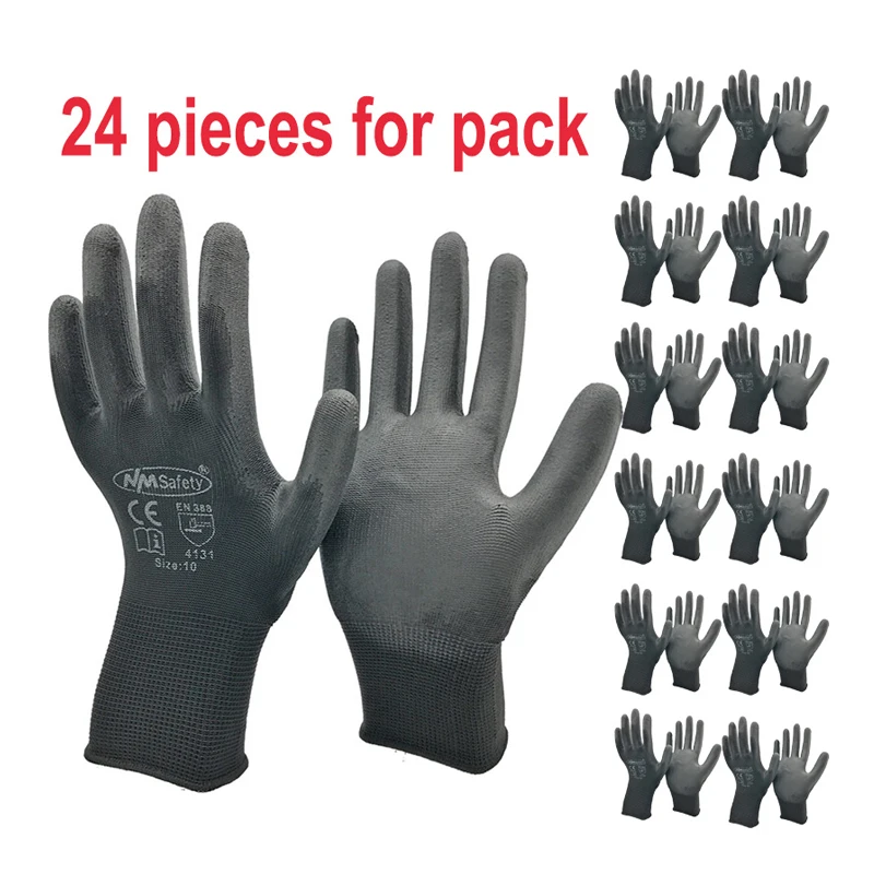 24Pieces/12 Pairs Safety Working Gloves Black Pu Nylon Cotton Glove Industrial Protective Work Gloves NMSafety Brand Supplier - Image 9
