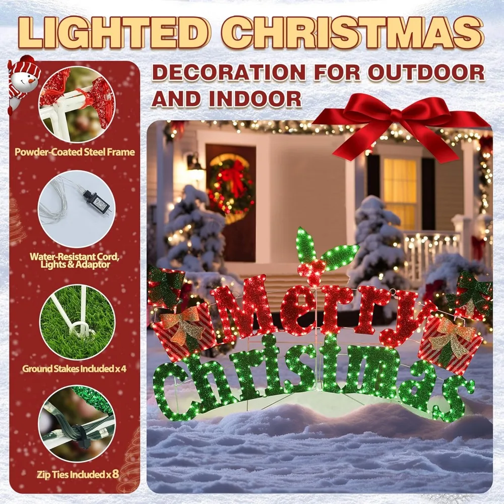 6FT Lighted Outdoor Christmas Decorations, Holiday Merry Christmas Sign with 456 LED Lights, 5-Meter Power Cord - Image 3