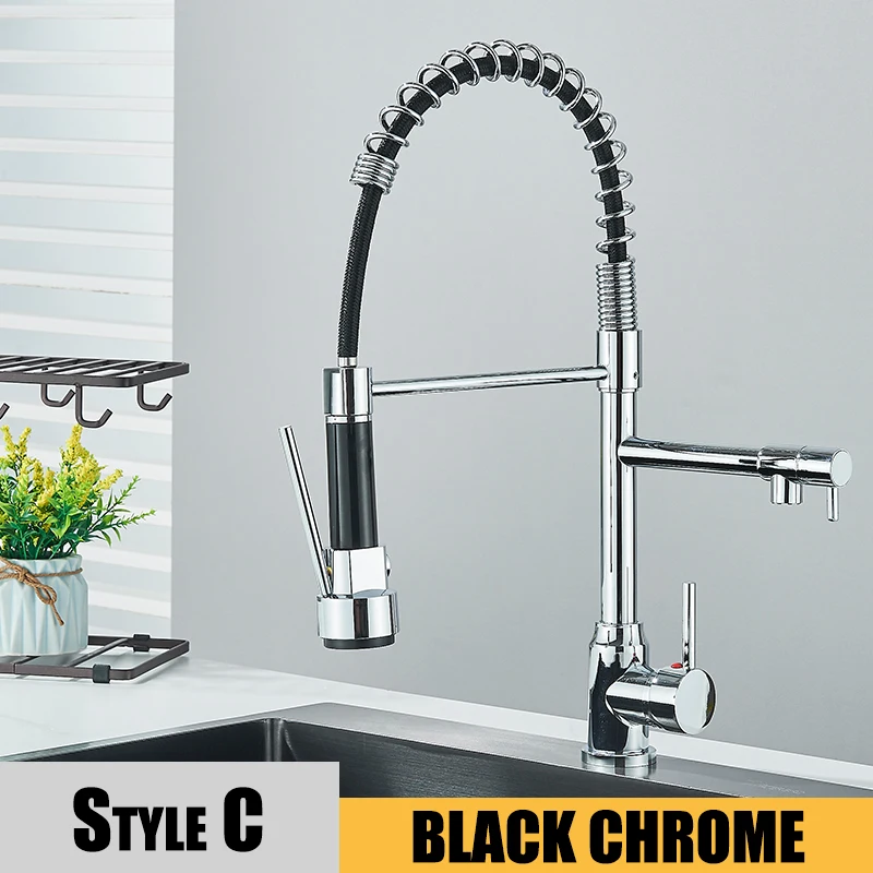 Black Kitchen Sink Faucet Pull Down Hot and Cold Water Mixer - Image 9