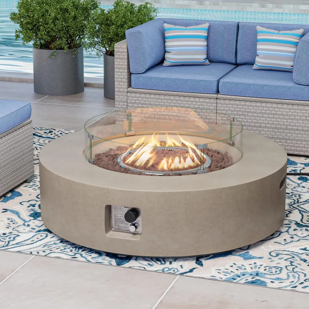 Outdoor Propane Fire Pit Coffee Table, 40.5-inch Round Base Patio Heater, Stainless Steel Burner, Wind Guard, Waterproof Cover - Image 2