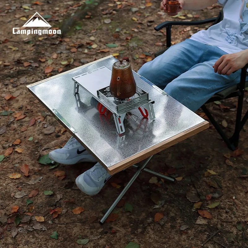 CAMPINGMOON T-380 Portable Large Steel Table OutdoorStorage Tea Making Picnic Barbecue Table Camping Cuisine Foldable Table