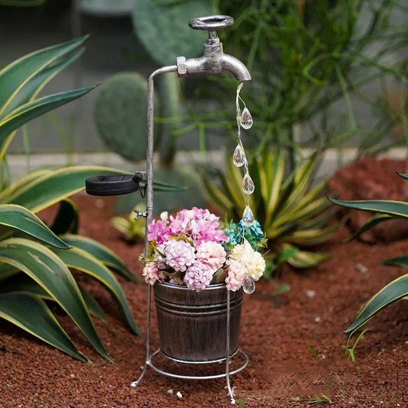 Solar Watering Tap Lights Led Iron Planter Lantern Waterproof - Image 5