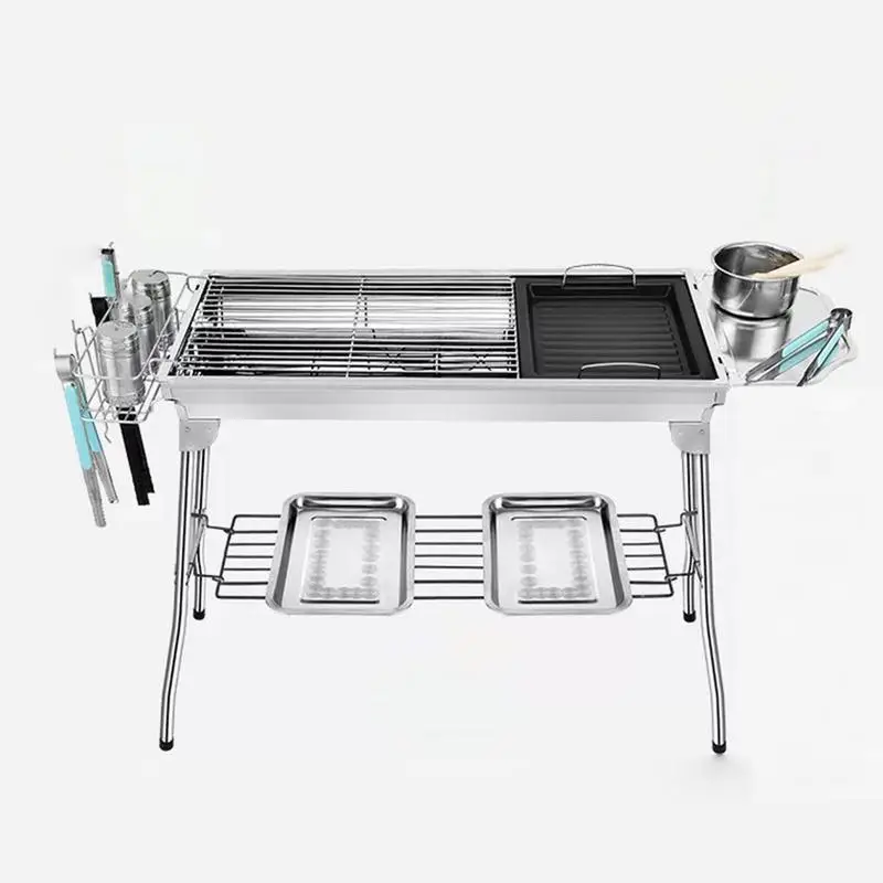 Folding Portable Barbecue Charcoal Grill Stainless Steel Large BBQ Grill Tool For Outdoor Cooking Camping Picnics Beach - Image 2