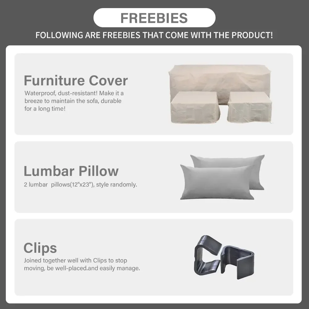 3 Pieces Patio Furniture Set Outdoor Sectional Wicker Patio Furniture Patio Couch with Ottoman and Outdoor Storage Table - Image 6